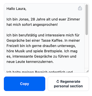 German application message drafted by WG-Lotse with personalised AI paragraph