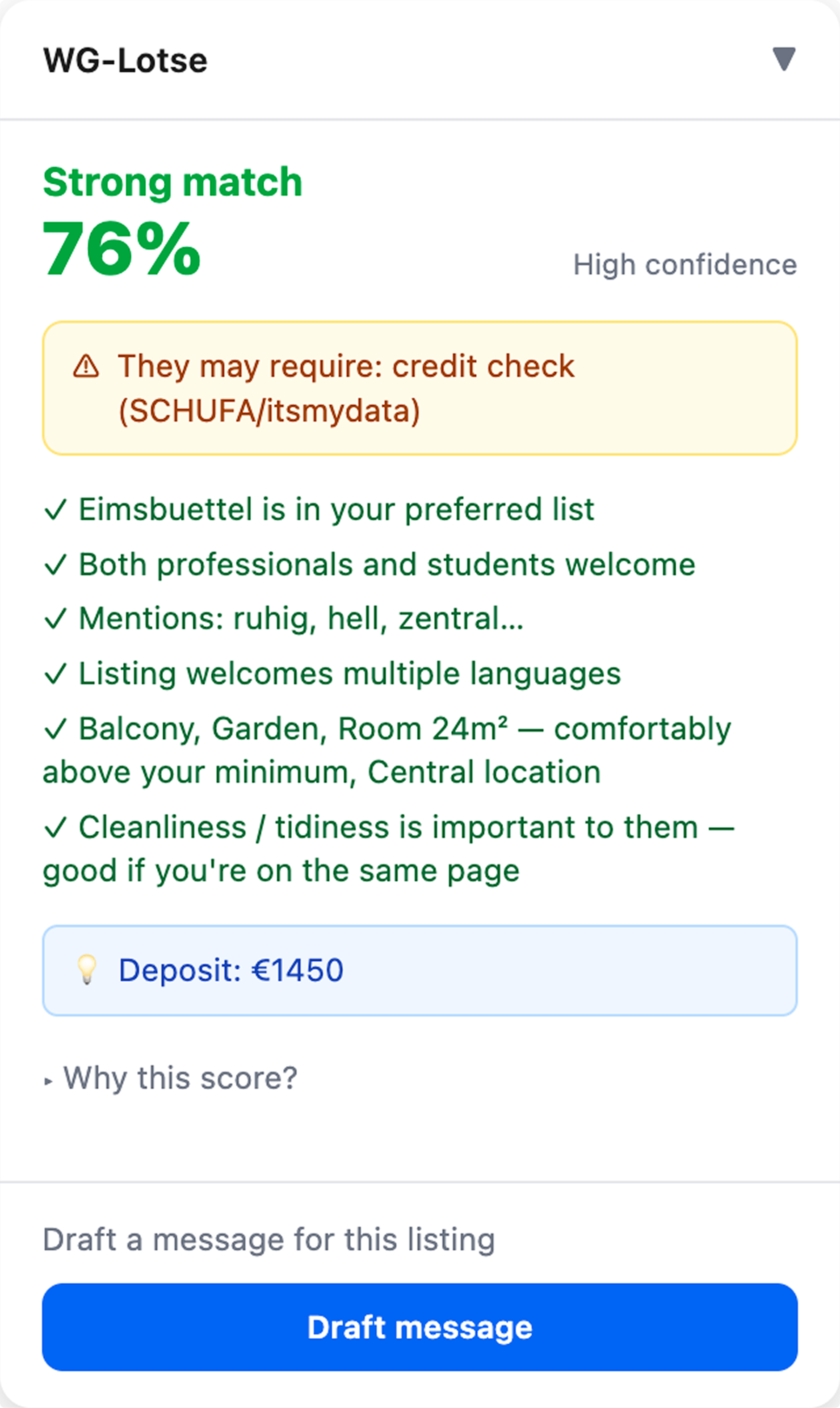 WG-Lotse Chrome extension in action on a WG listing